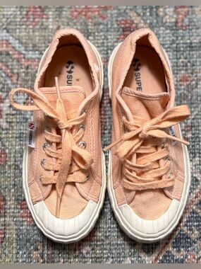Superga 2630 Stripe Canvas Sneakers Pink Peach/Blush Size 13.5 Chunky White Sole